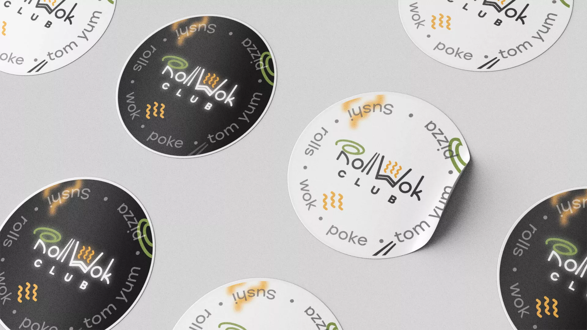 Разработка наклеек для суши-бара «Roll Wok Club» в Ханты-Мансийске